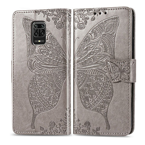 Coque Portefeuille Papillon Livre Cuir Etui Clapet pour Xiaomi Redmi Note 9 Pro Gris