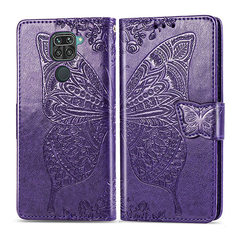 Coque Portefeuille Papillon Livre Cuir Etui Clapet pour Xiaomi Redmi Note 9 Violet