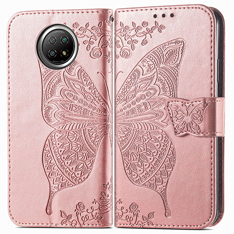 Coque Portefeuille Papillon Livre Cuir Etui Clapet pour Xiaomi Redmi Note 9T 5G Rose