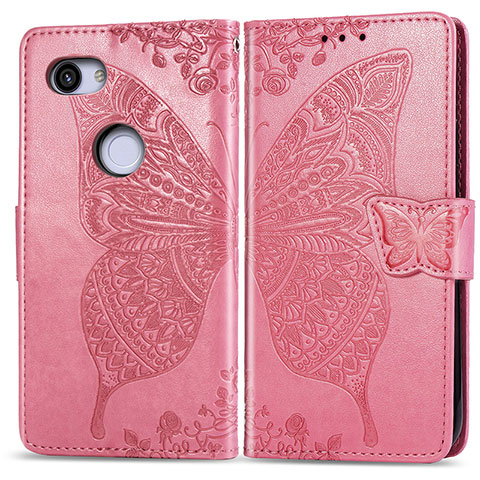 Coque Portefeuille Papillon Livre Cuir Etui Clapet S01D pour Google Pixel 3a XL Rose Rouge