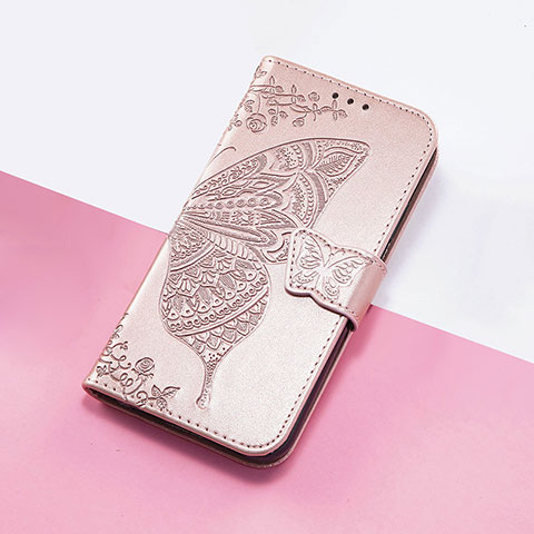 Coque Portefeuille Papillon Livre Cuir Etui Clapet S01D pour Google Pixel 4a 5G Or Rose