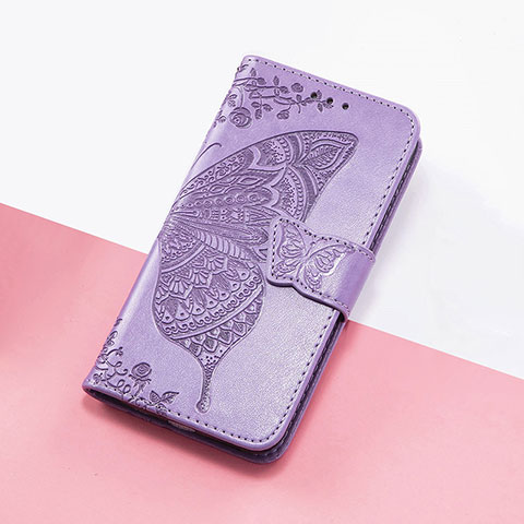 Coque Portefeuille Papillon Livre Cuir Etui Clapet S01D pour Google Pixel 6 Pro 5G Violet Clair