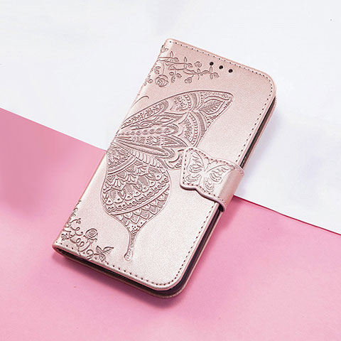 Coque Portefeuille Papillon Livre Cuir Etui Clapet S01D pour Huawei Honor 50 Lite Or Rose