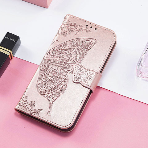 Coque Portefeuille Papillon Livre Cuir Etui Clapet S01D pour Huawei Honor 60 5G Or Rose