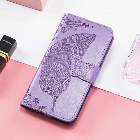 Coque Portefeuille Papillon Livre Cuir Etui Clapet S01D pour Huawei Honor 60 SE 5G Violet Clair