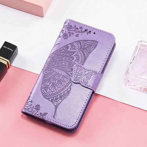 Coque Portefeuille Papillon Livre Cuir Etui Clapet S01D pour Huawei Honor 80 Pro 5G Violet Clair