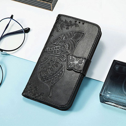 Coque Portefeuille Papillon Livre Cuir Etui Clapet S01D pour Huawei Honor 80 SE 5G Noir