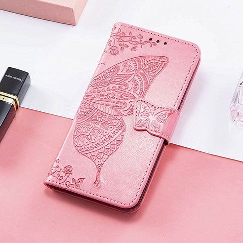 Coque Portefeuille Papillon Livre Cuir Etui Clapet S01D pour Huawei Honor 80 SE 5G Rose Rouge