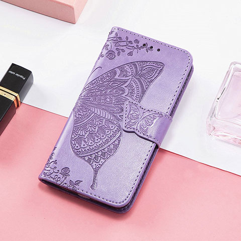 Coque Portefeuille Papillon Livre Cuir Etui Clapet S01D pour Huawei Honor 80 SE 5G Violet Clair