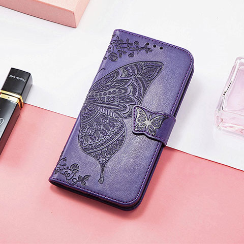 Coque Portefeuille Papillon Livre Cuir Etui Clapet S01D pour Huawei Honor Magic5 Pro 5G Violet