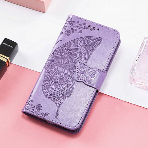 Coque Portefeuille Papillon Livre Cuir Etui Clapet S01D pour Huawei Honor Magic5 Pro 5G Violet Clair