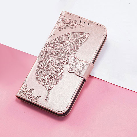 Coque Portefeuille Papillon Livre Cuir Etui Clapet S01D pour Huawei Nova 10 SE Or Rose