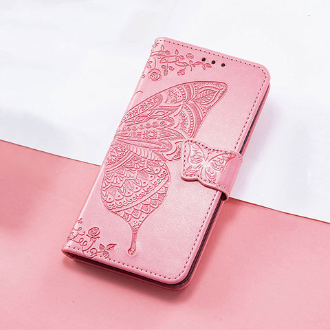 Coque Portefeuille Papillon Livre Cuir Etui Clapet S01D pour Huawei Nova Y61 Rose Rouge