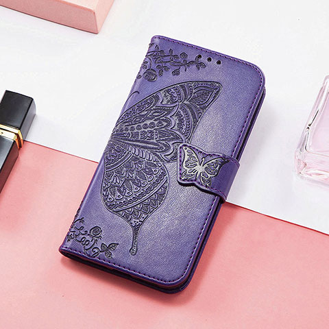 Coque Portefeuille Papillon Livre Cuir Etui Clapet S01D pour Samsung Galaxy F13 4G Violet