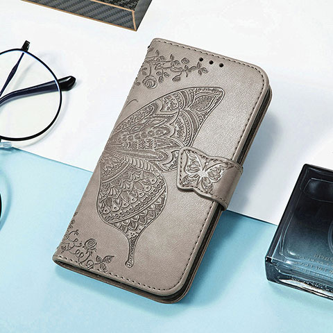 Coque Portefeuille Papillon Livre Cuir Etui Clapet S01D pour Samsung Galaxy M13 4G Gris