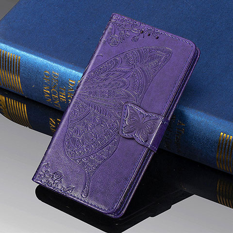 Coque Portefeuille Papillon Livre Cuir Etui Clapet S01D pour Samsung Galaxy S22 Ultra 5G Violet