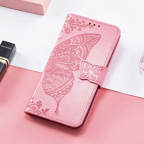 Coque Portefeuille Papillon Livre Cuir Etui Clapet S01D pour Samsung Galaxy XCover 6 Pro 5G Rose Rouge