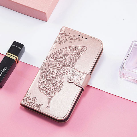 Coque Portefeuille Papillon Livre Cuir Etui Clapet S01D pour Xiaomi Poco C55 Rose