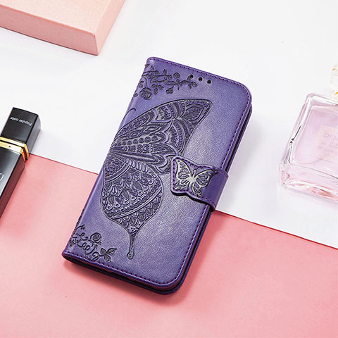 Coque Portefeuille Papillon Livre Cuir Etui Clapet S01D pour Xiaomi Poco C55 Violet