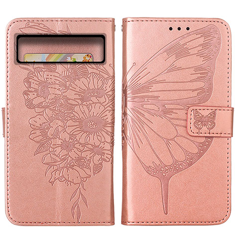 Coque Portefeuille Papillon Livre Cuir Etui Clapet Y01B pour Google Pixel 8 5G Or Rose