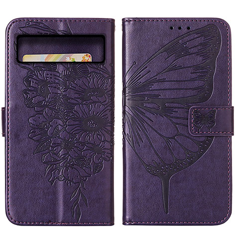 Coque Portefeuille Papillon Livre Cuir Etui Clapet Y01B pour Google Pixel 8 5G Violet