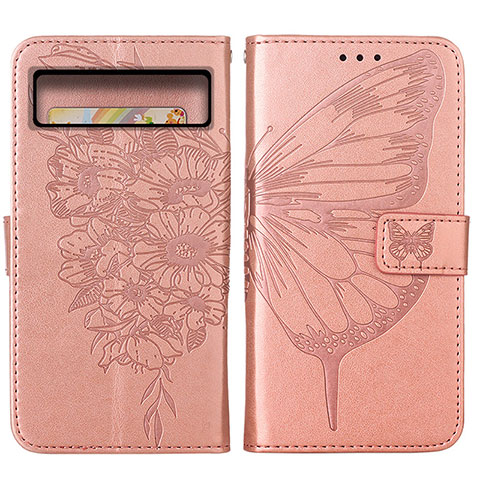 Coque Portefeuille Papillon Livre Cuir Etui Clapet Y01B pour Google Pixel 8 Pro 5G Or Rose