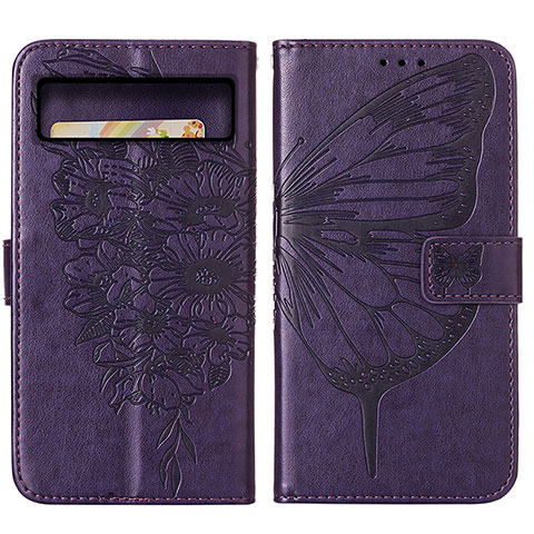 Coque Portefeuille Papillon Livre Cuir Etui Clapet Y01B pour Google Pixel 8 Pro 5G Violet