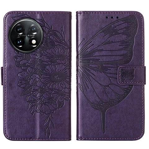 Coque Portefeuille Papillon Livre Cuir Etui Clapet Y01B pour OnePlus 11 5G Violet