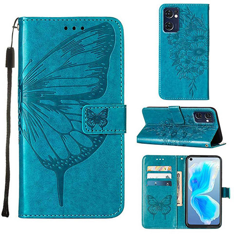 Coque Portefeuille Papillon Livre Cuir Etui Clapet Y01B pour OnePlus Nord CE 2 5G Bleu