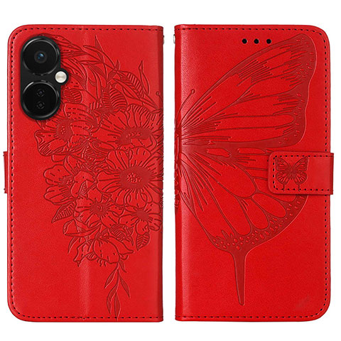 Coque Portefeuille Papillon Livre Cuir Etui Clapet Y01B pour OnePlus Nord CE 3 5G Rouge