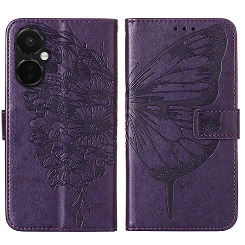 Coque Portefeuille Papillon Livre Cuir Etui Clapet Y01B pour OnePlus Nord CE 3 5G Violet