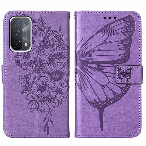 Coque Portefeuille Papillon Livre Cuir Etui Clapet Y01B pour OnePlus Nord N200 5G Violet Clair