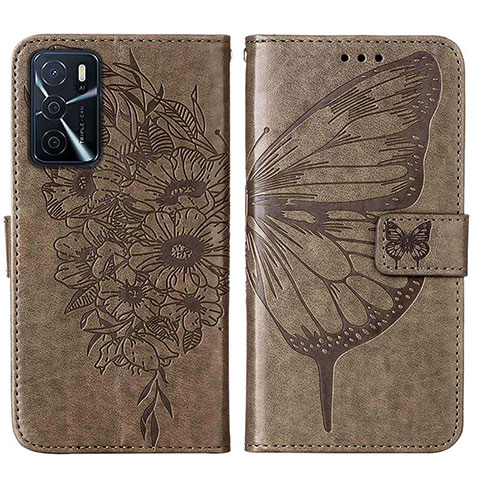 Coque Portefeuille Papillon Livre Cuir Etui Clapet Y01B pour Oppo A16 Bleu