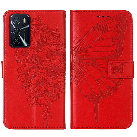 Coque Portefeuille Papillon Livre Cuir Etui Clapet Y01B pour Oppo A16 Rouge