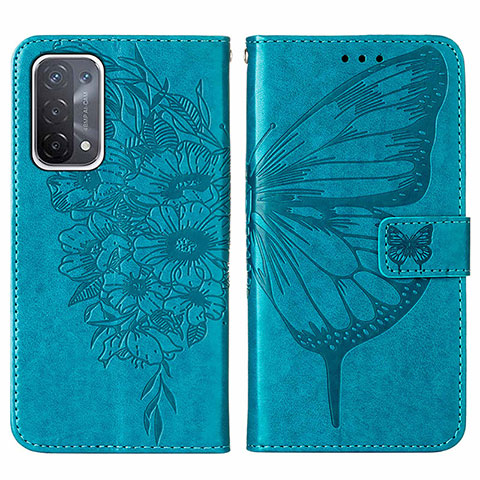 Coque Portefeuille Papillon Livre Cuir Etui Clapet Y01B pour Oppo A54 5G Bleu