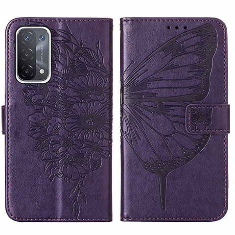 Coque Portefeuille Papillon Livre Cuir Etui Clapet Y01B pour Oppo A54 5G Violet