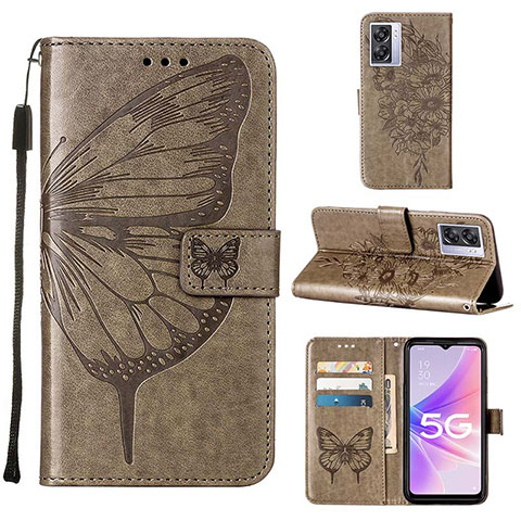 Coque Portefeuille Papillon Livre Cuir Etui Clapet Y01B pour Oppo A56S 5G Gris