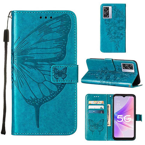 Coque Portefeuille Papillon Livre Cuir Etui Clapet Y01B pour Oppo A77 5G Bleu