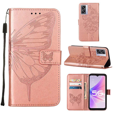 Coque Portefeuille Papillon Livre Cuir Etui Clapet Y01B pour Oppo A77 5G Or Rose