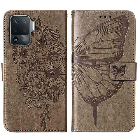 Coque Portefeuille Papillon Livre Cuir Etui Clapet Y01B pour Oppo F19 Pro Gris