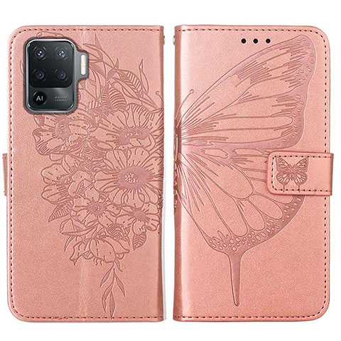 Coque Portefeuille Papillon Livre Cuir Etui Clapet Y01B pour Oppo F19 Pro Or Rose