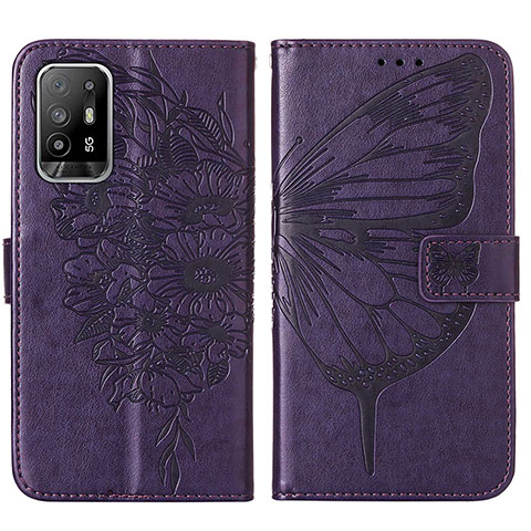 Coque Portefeuille Papillon Livre Cuir Etui Clapet Y01B pour Oppo F19 Pro+ Plus 5G Violet