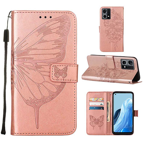 Coque Portefeuille Papillon Livre Cuir Etui Clapet Y01B pour Oppo F21 Pro 4G Or Rose