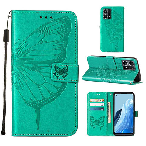Coque Portefeuille Papillon Livre Cuir Etui Clapet Y01B pour Oppo F21 Pro 4G Vert