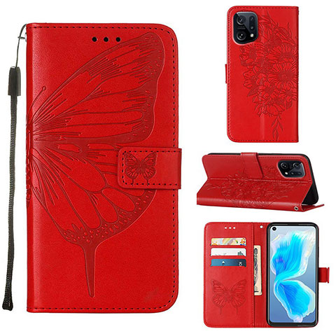 Coque Portefeuille Papillon Livre Cuir Etui Clapet Y01B pour Oppo Find X5 5G Rouge