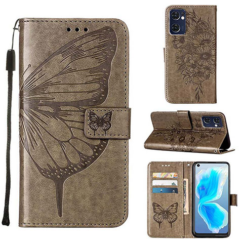 Coque Portefeuille Papillon Livre Cuir Etui Clapet Y01B pour Oppo Find X5 Lite 5G Gris