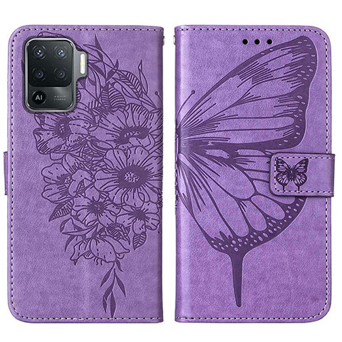 Coque Portefeuille Papillon Livre Cuir Etui Clapet Y01B pour Oppo Reno5 F Violet Clair