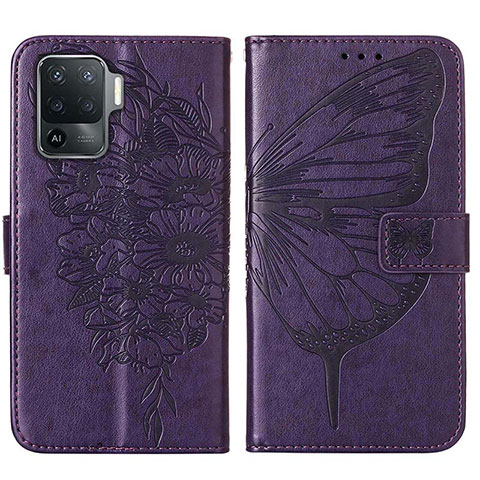 Coque Portefeuille Papillon Livre Cuir Etui Clapet Y01B pour Oppo Reno5 Lite Violet