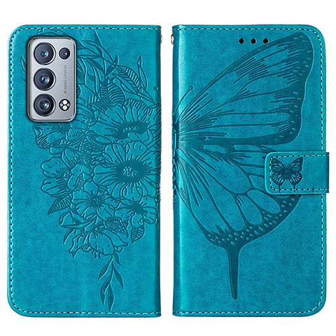 Coque Portefeuille Papillon Livre Cuir Etui Clapet Y01B pour Oppo Reno6 Pro 5G Bleu