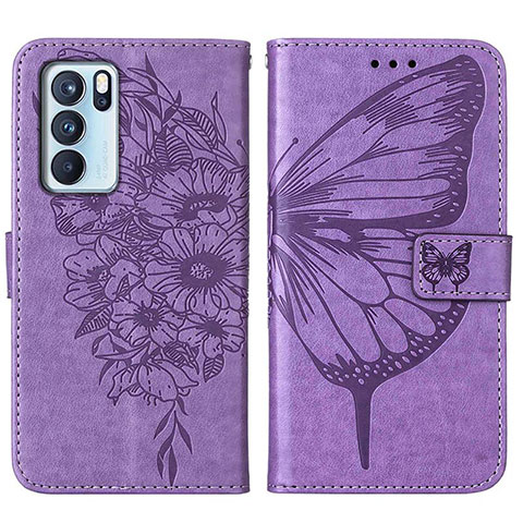 Coque Portefeuille Papillon Livre Cuir Etui Clapet Y01B pour Oppo Reno6 Pro 5G India Violet Clair